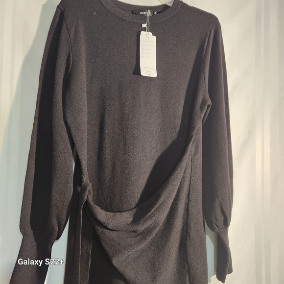 ZCSIA STYLE DESIGN BLACK WRAP LONGSLEEVE SWEATER DRESS SIZE LARGE - Picture 2 of 12